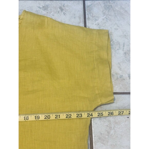 TERZO MILLENNIO Women Size L Mustard Linen Embroidered Top Timeless Lagenlook - Picture 5 of 9